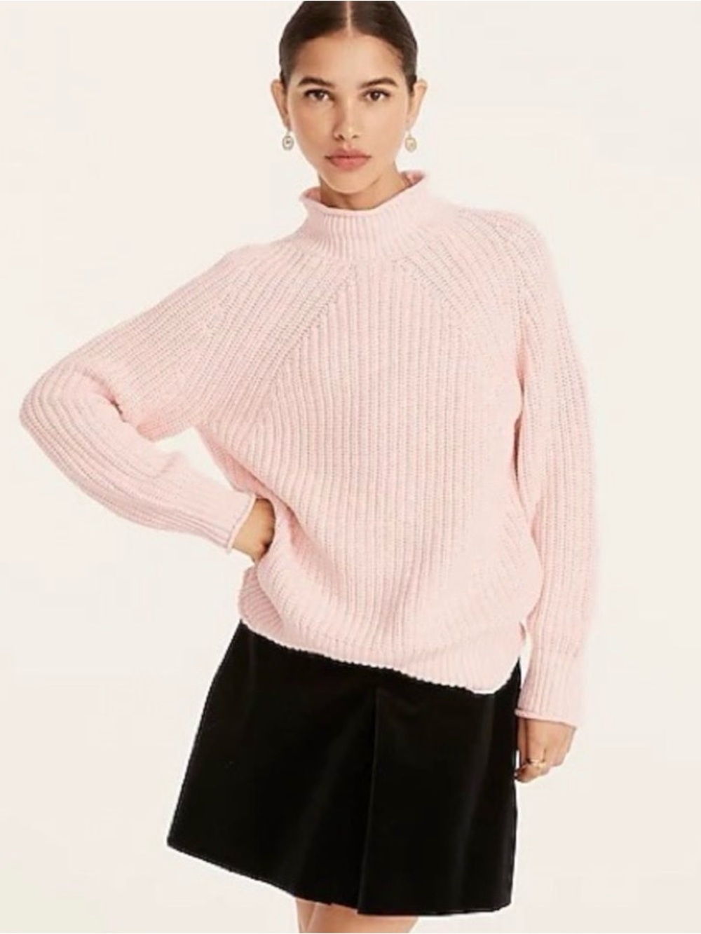J. Crew NWT ballet pink cotton shaker stitch classic roll neck sweater. Sz  XXL